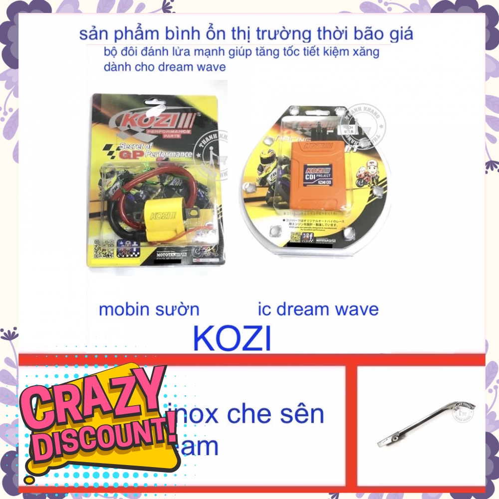 Combo mobin sườn và ic độ kozi  DREAM,WAVE  tặng carte inox che sên Dream thanh khang 006000944  006000943  006001037 .