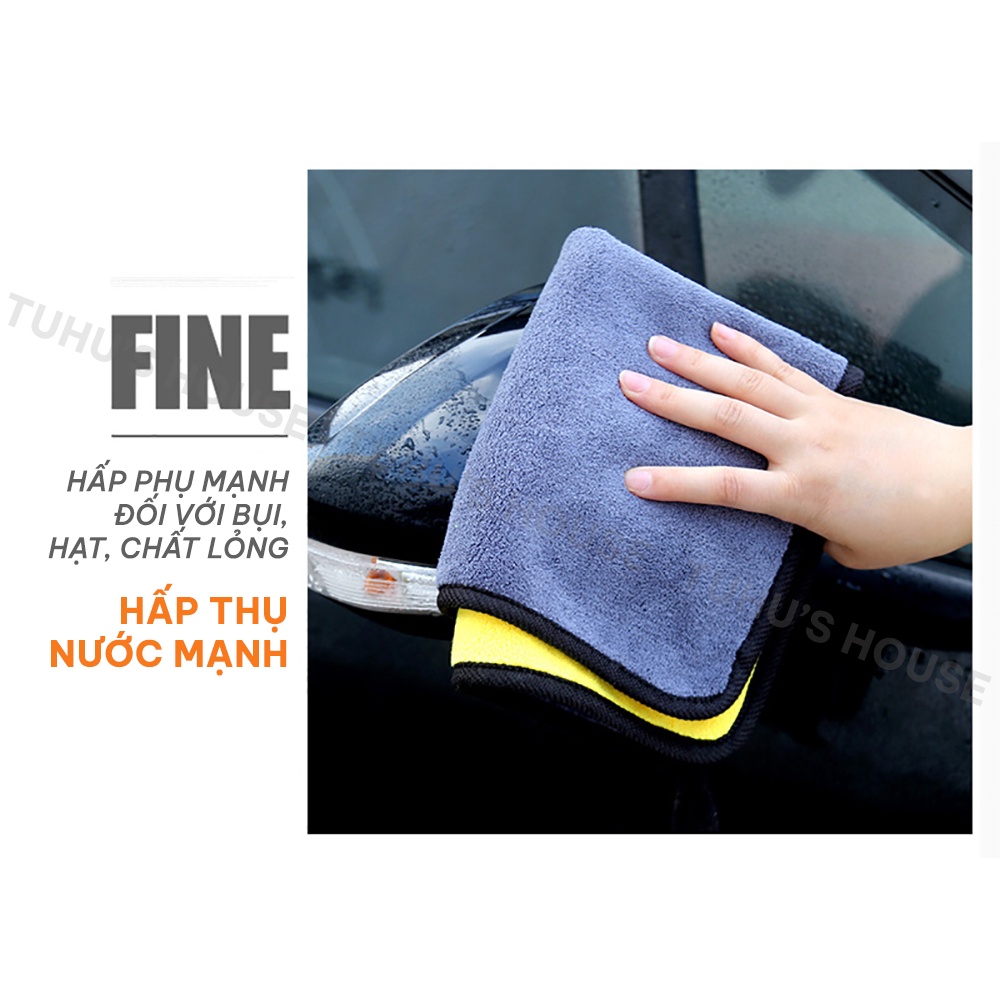 Khăn lau bếp đa năng, khăn lau tay lau xe siêu thấm lông dày microfiber hai mặt vàng xám - TUHUHOUSE