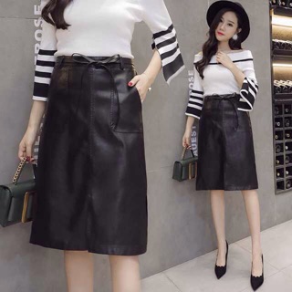Chân váy da xẻ tà,thắt nơ cao cấp