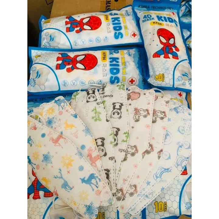 (Đủ Hình)-Khẩu trang 4d KF94 cho bé hình họa tiết siêu dễ thương( túi 10 cái)