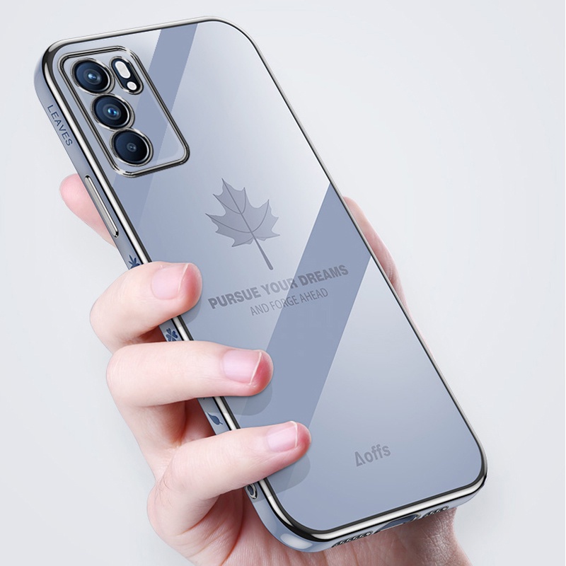 Ốp điện thoại mạ Koosuk silicone mềm họa tiết lá phong bảo vệ camera cho OPPO Reno 5 6 Pro 5G 6Z / Reno 4 4G 3 2F 2Z 2
