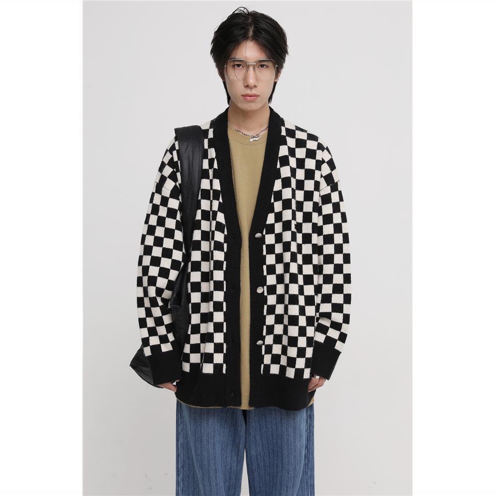 Áo CARDIGAN Cổ V Cúc Cài Dáng Rộng Suông In Hình Bàn Cờ Siêu Cá Tính ,Chất Dày DặnPhong Cách Unisex Thoitrangtim