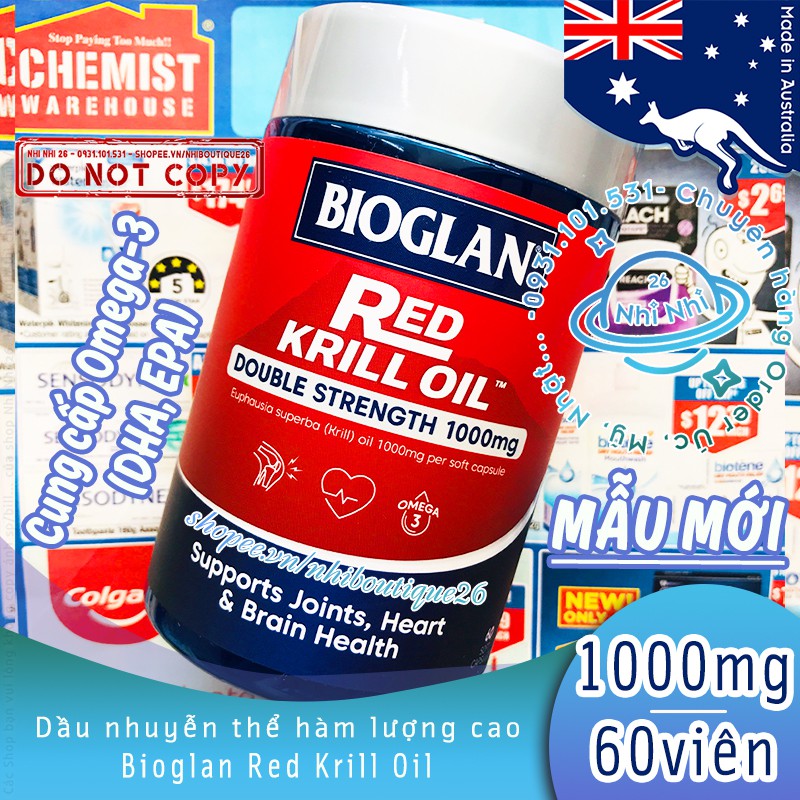 🦐CÓ BILL ÚC🦐 Dầu nhuyễn thể Krill Oil hỗ trợ viêm khớp, tim mạch Bioglan Red Krill Oil 1000mg 60 viên 🦐 Chuẩn Chemist 🦐