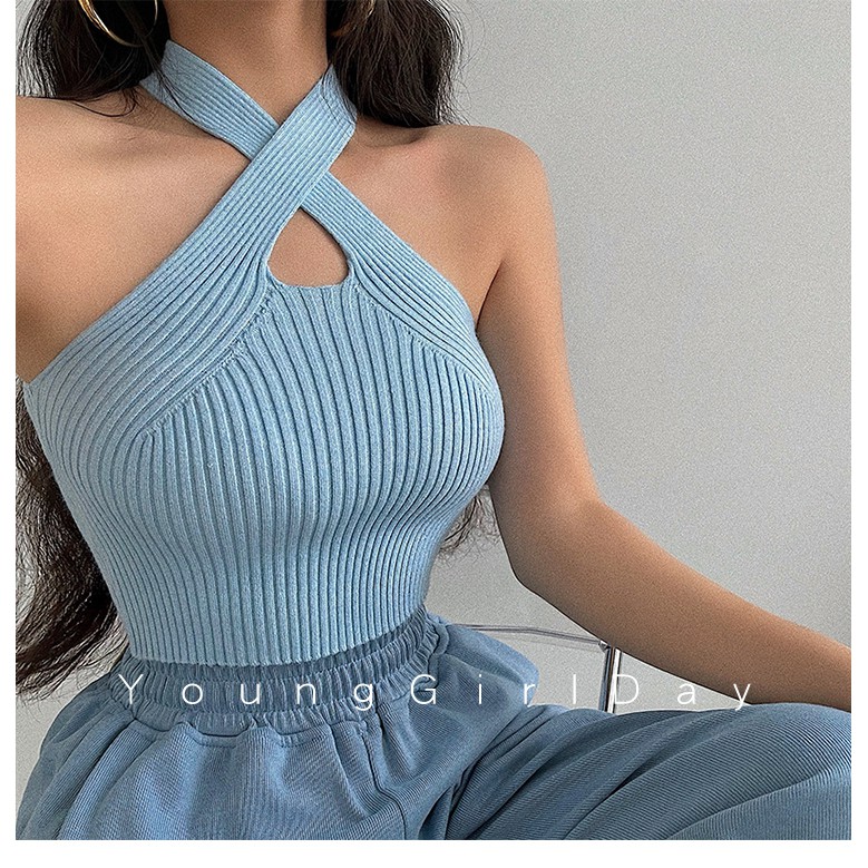 Áo Croptop Dệt Kim Thiết Kế Đan Dây Chéo Thời Trang Mùa Hè Mới Gợi Cảm Dành Cho Nữ