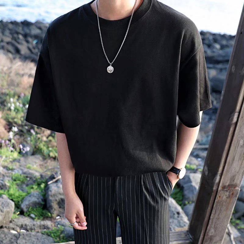 Áo Thun Tay Ngắn Màu Trơn Dáng Rộng Phong Cách Thời Trang Hàn Quốc Cho Nam Giới