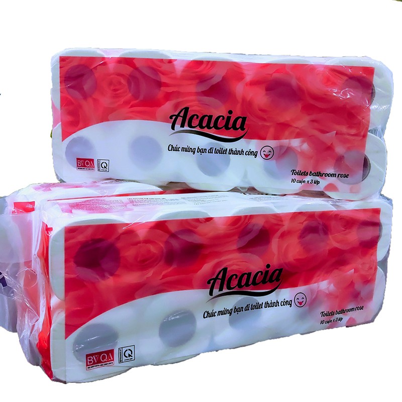 Giấy vệ sinh có lõi ACACIA 3 lớp 1 bịch 10 cuộn 900g