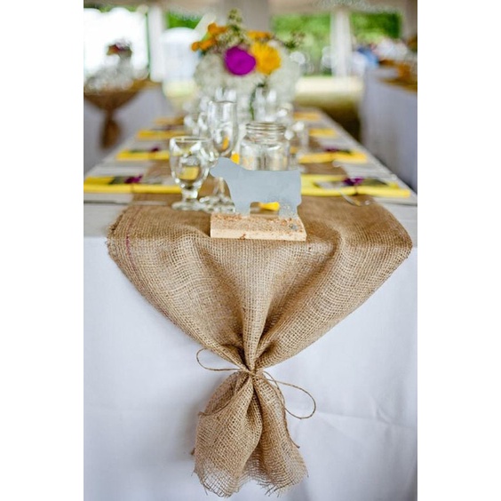 Khăn trải bàn vải bố loại trơn phong cách rustic dài 2m6 trang trí bàn