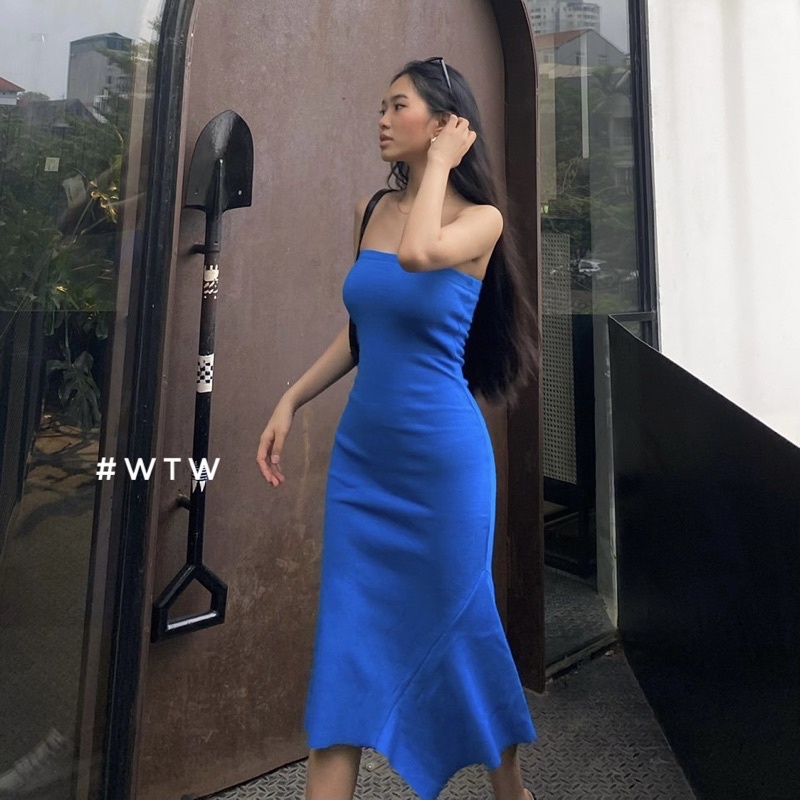Đầm ống midi xoè đuôi cá thun gân màu sắc nổi bật