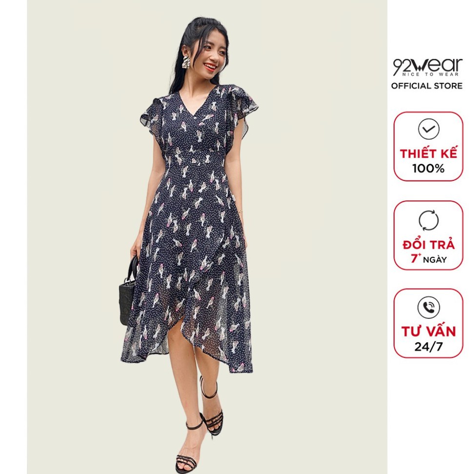 Đầm váy ôm dự tiệc 92WEAR 2 MÀU, đủ size,vạt chéo tay xòe DOW1068