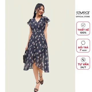 Đầm váy ôm dự tiệc 92WEAR 2 MÀU, đủ size,vạt chéo tay xòe DOW1068