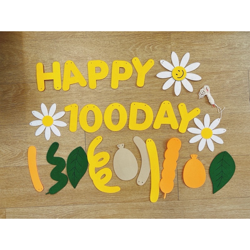 Bộ Dây Cờ Happy Birthday Happy 100 Day Chất Liệu Nỉ Trang Trí Sinh Nhật Phong Cách Hàn Quốc - Yori Party