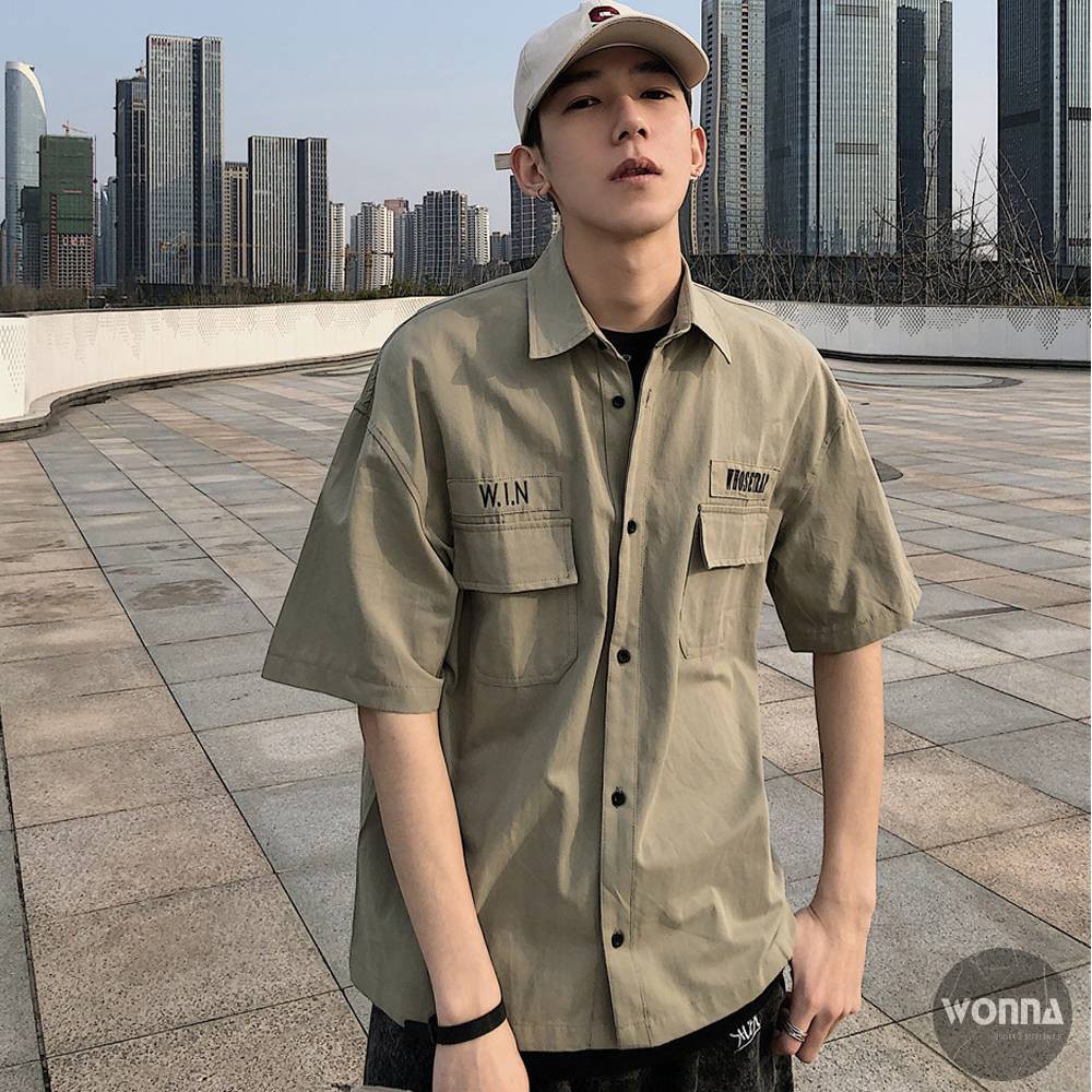 {CÓ SẴN} Áo sơ mi - Jacket áo khoác có cổ POLO unisex street style Hàn áo nam kaki quân xanh kem rộng sơ mi tay lỡ lững