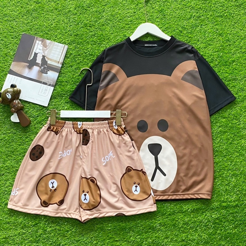 Đồ bộ ngủ nam nữ mặc nhà chất thun co giãn thoải mái form set áo tay lửng in hình dễ thương
