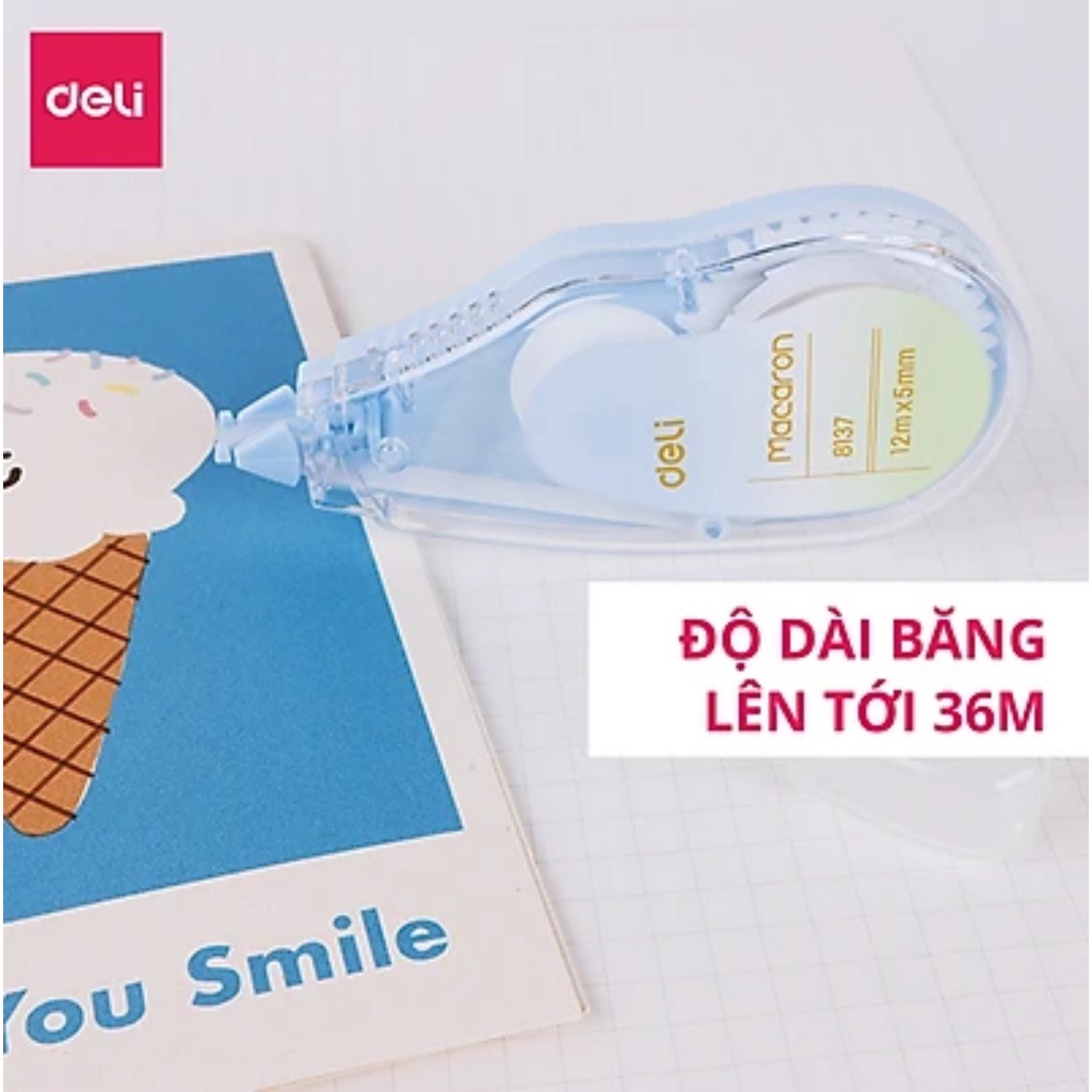 Bút xoá băng, băng xóa  12m Deli - Xanh dương/ Cam/ Xanh lá - 1 chiếc - E8137