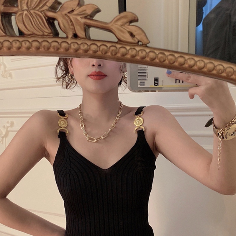 QKOOLE  Áo Croptop Sát Nách Cổ Chữ V Phong Cách Hàn Quốc Cho Nữ