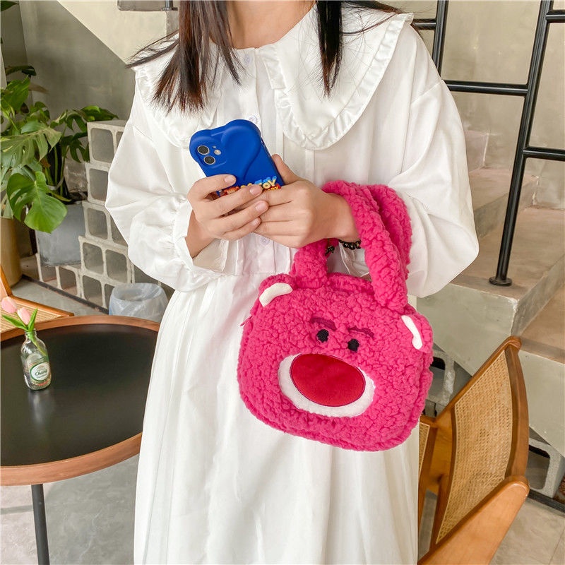Túi Xách Tote Cỡ Lớn Hình Gấu Pooh/Dâu Tây Nhồi Bông Dễ Thương