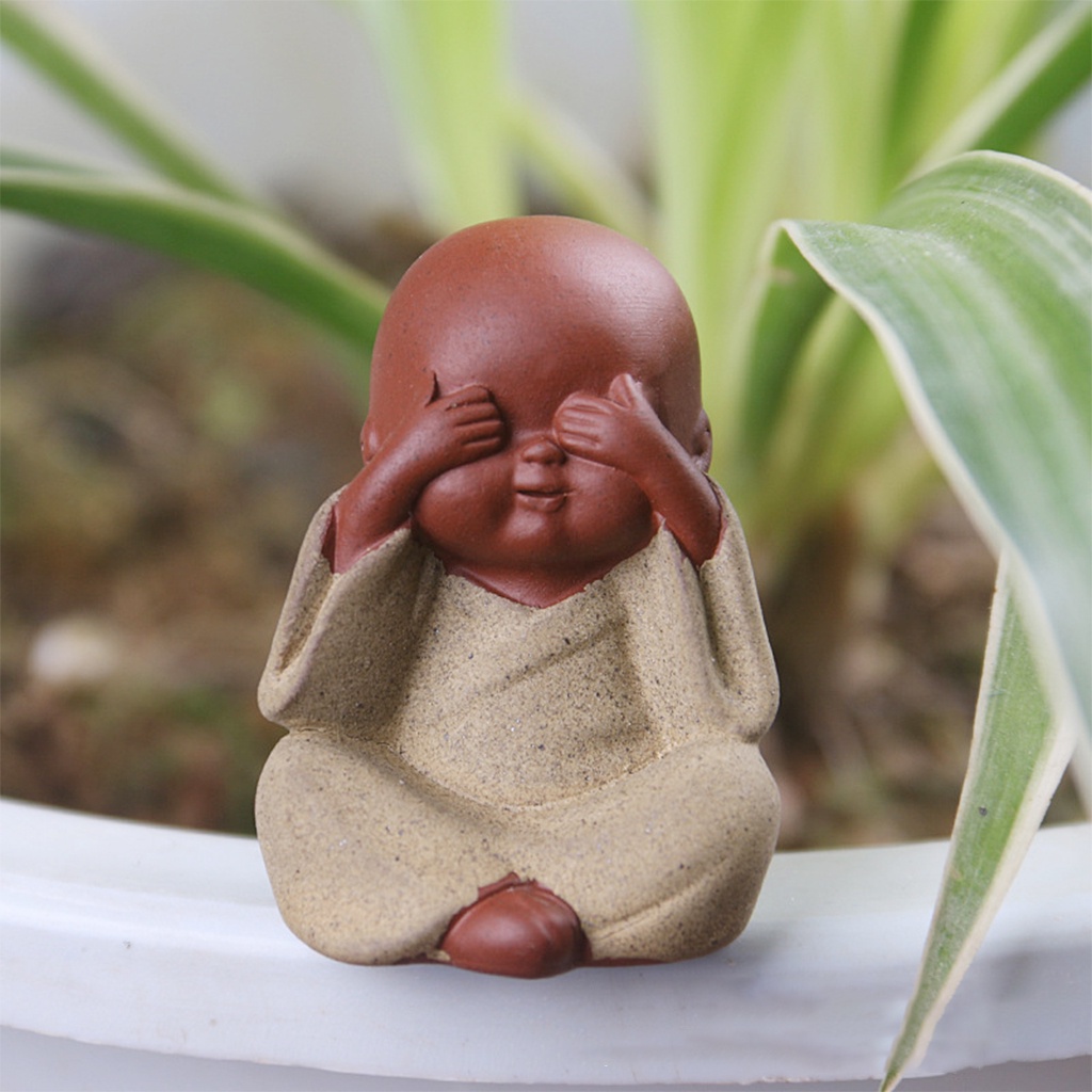 Tượng Chú Tiểu Mini Bằng Gốm Để Bàn Trang Trí