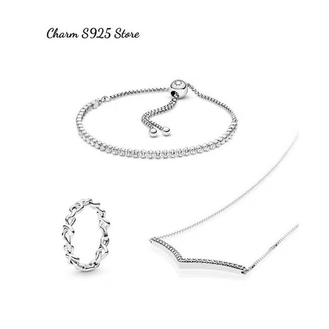 vòng tay pan đính đá trắng khoá tự thu chỉnh bạc s925