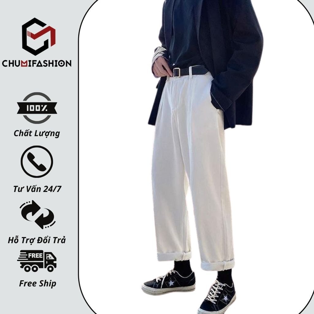 Quần jeans nam CHUMI màu trắng nam nữ hack dáng unisex mùa hè oversize form rộng cm044