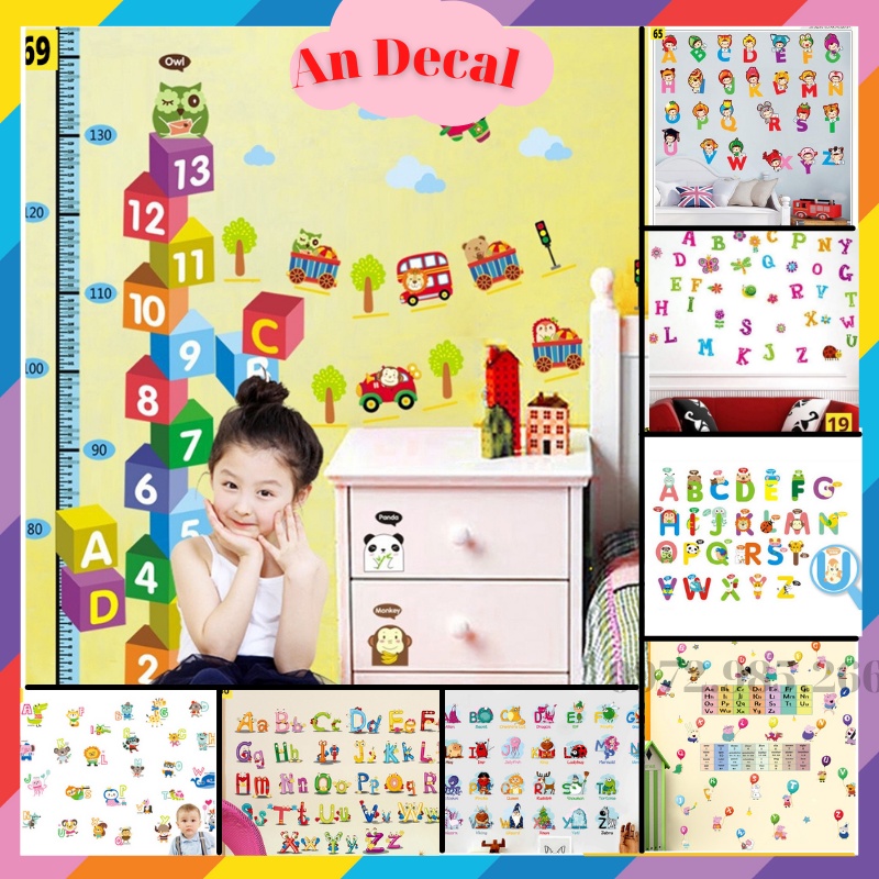 Tranh decal, decal dán tường, dán kính ❤️GIÁ SIÊU RẺ❤️ trang trí phòng cho bé chủ đề số đềm và bảng chữ cái