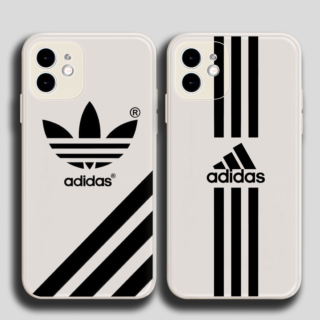 Ốp lưng iPhone 6/6s/7/8/X/XS/11/12/13 Pro Plus Max viền vuông chống sốc bảo vệ camera màu trắng logo Adidas AD910