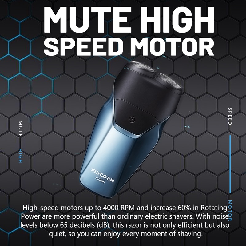 Dao Cạo Râu Khô Và Ướt Hình Chữ C 3D Sạc Nhanh Cổng USB Dành Cho Nam FLYCO IPX7