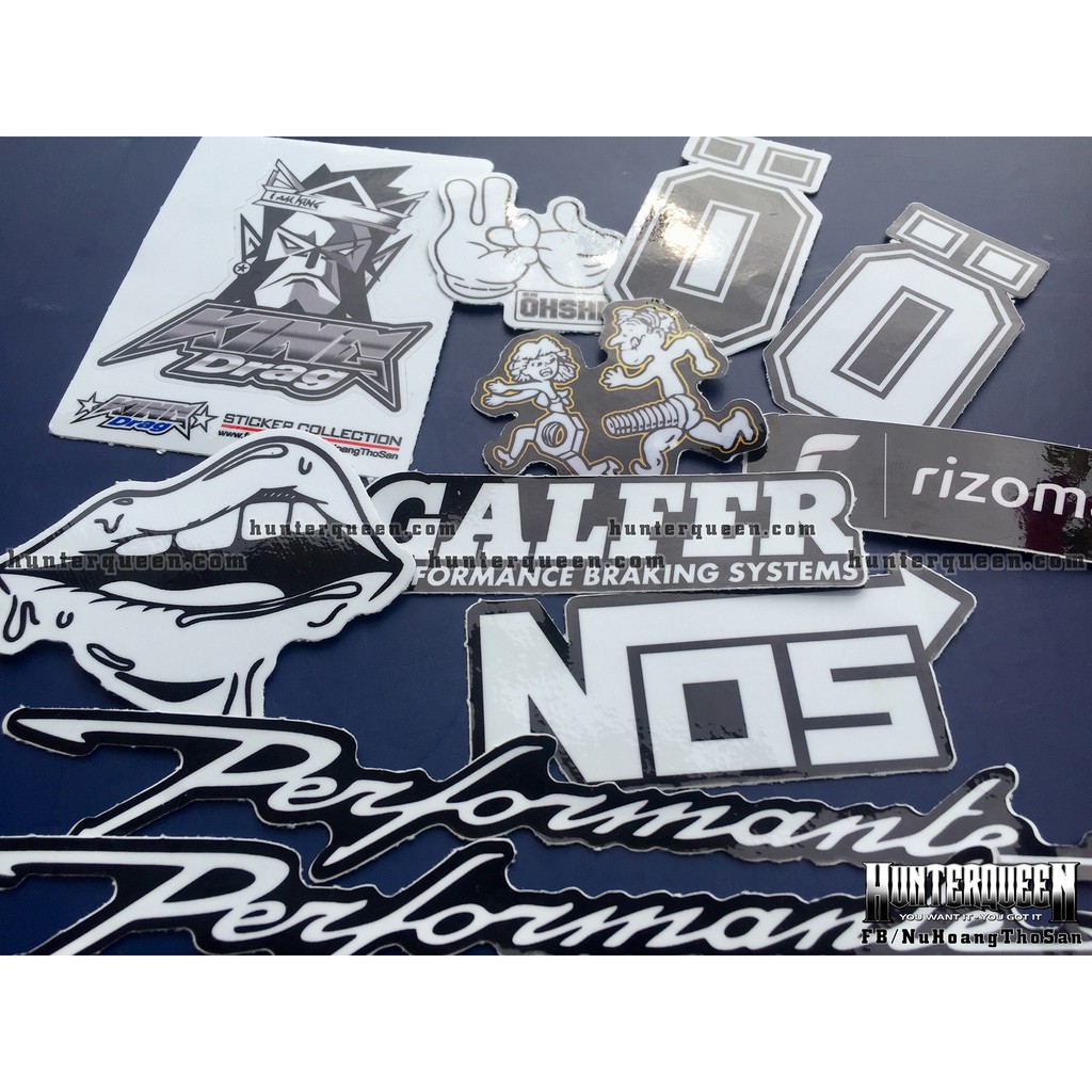 Bộ 11 logo trắng đen, decal dán xe máy, nón bảo hiểm... Sticker chống nước, bền màu. Hình dán đẹp