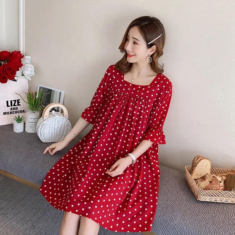 VÁY BẦU, ĐẦM BẦU THỜI TRANG CHẤM BI ĐỎ TNX 15