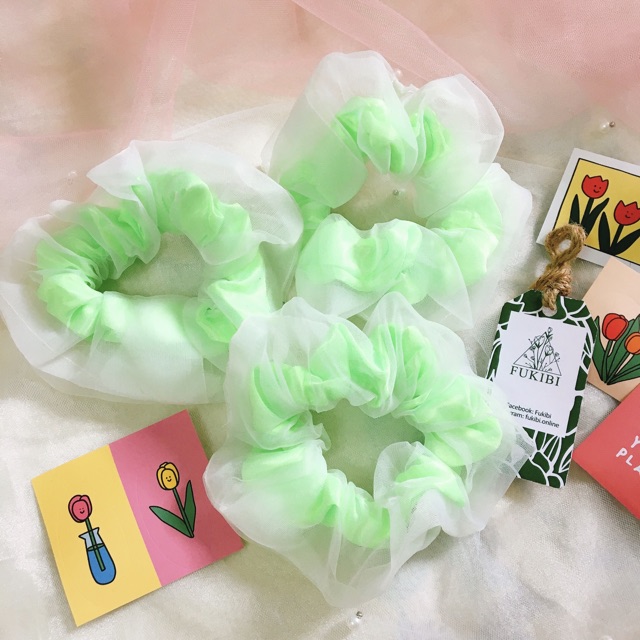 CỘT TÓC VẢI SCRUNCHIES 2 LỚP NEON DẠ QUANG KÈM ẢNH THẬT