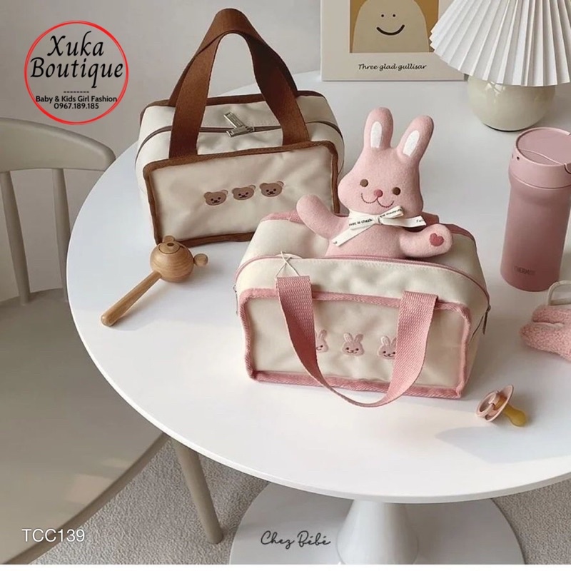 Túi giữ nhiệt ủ bình sữa cho bé họa tiết gấu vải cavans organic xuất hàn cao cấp cho mẹ và bé