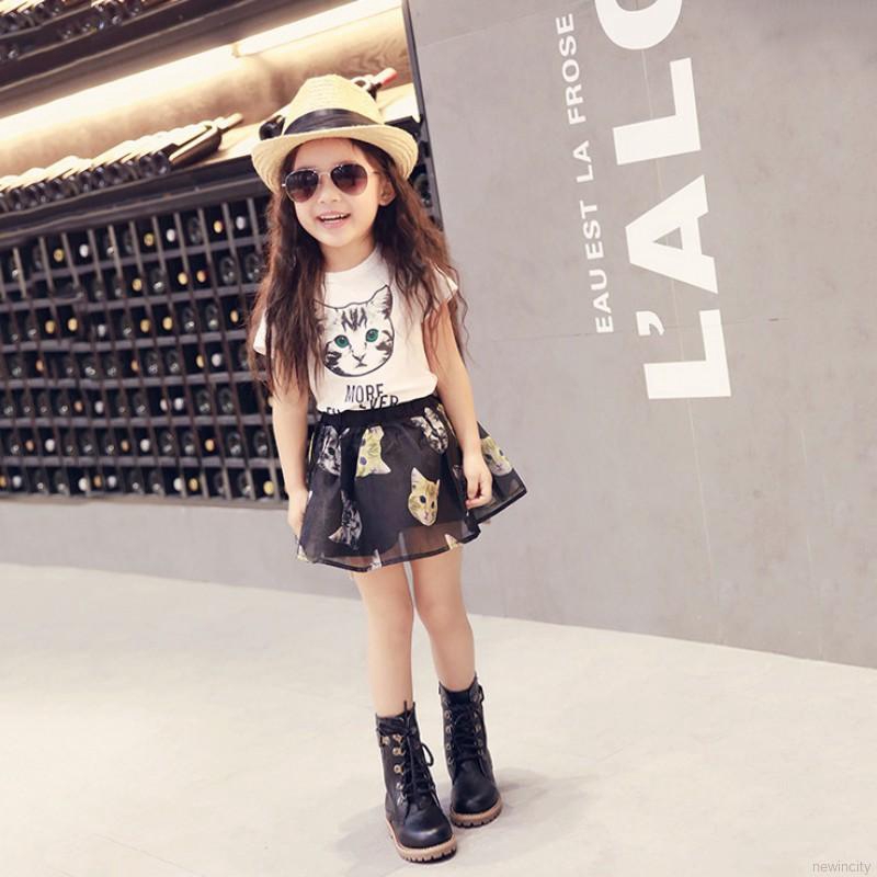 Set áo thun + chân váy dễ thương cho bé gái