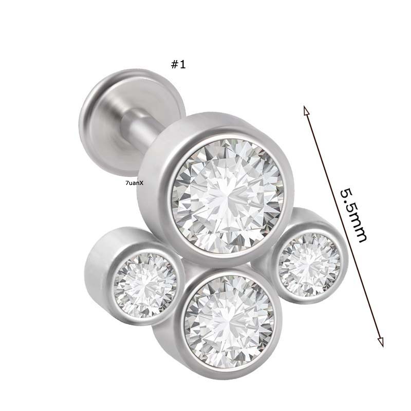 Khuyên môi bằng thép không gỉ đính đá zircon có độ dày thanh xỏ 1.2mm (16G)