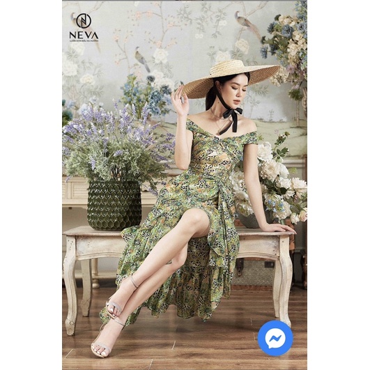 NEVA newtag đầm xanh trễ vai mới nguyên tag S/M/L