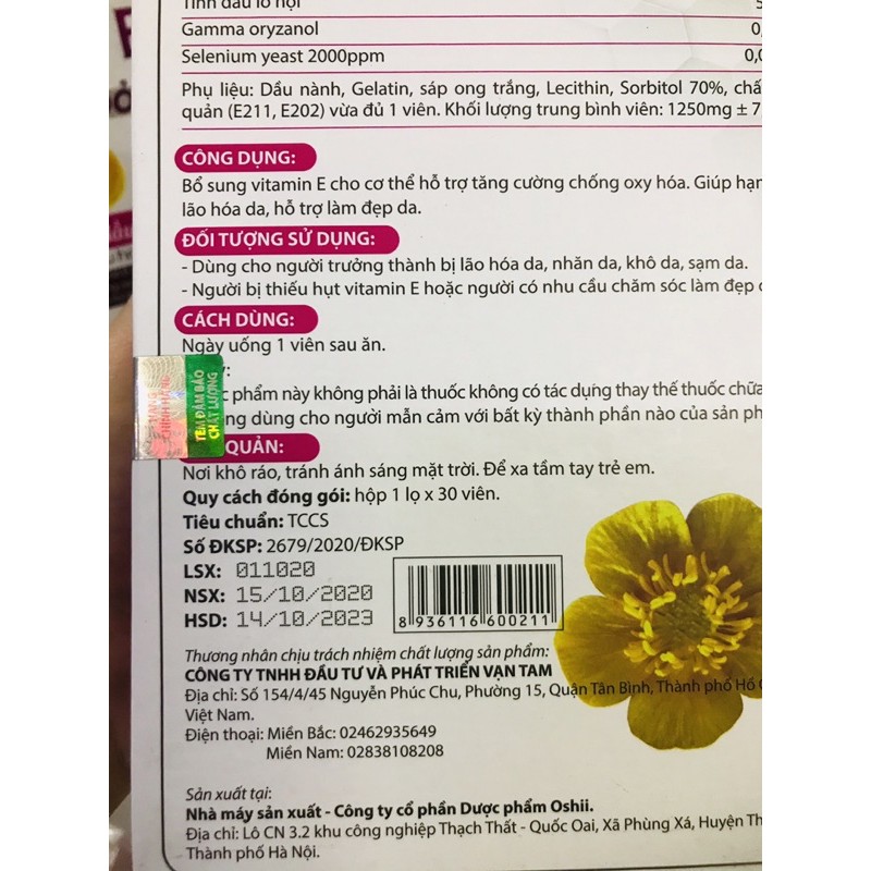 VITAMIN E ĐỎ lọ 30 viên