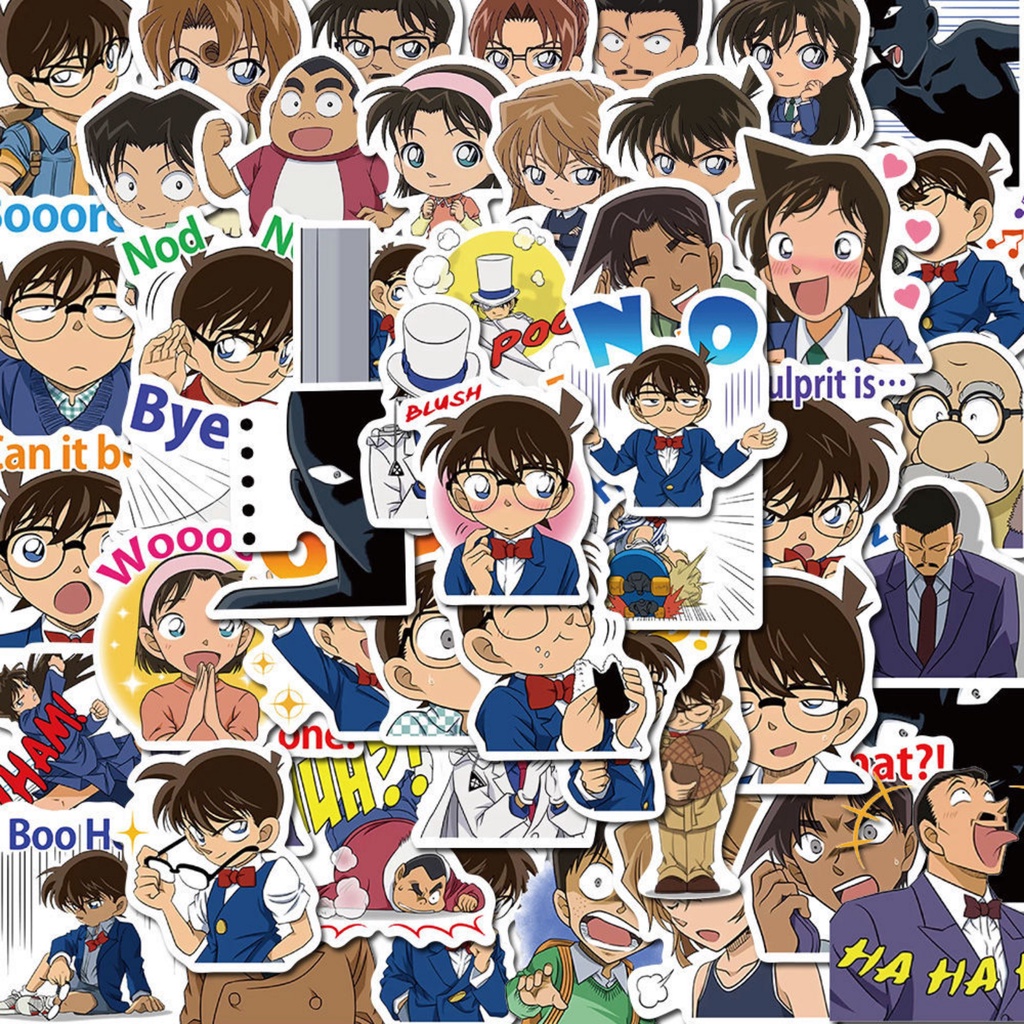 Bộ 50 Sticker Conan - Miếng dán decal chống nước hình dán Conan Kaito Kid Ran Mori Haibara STK15