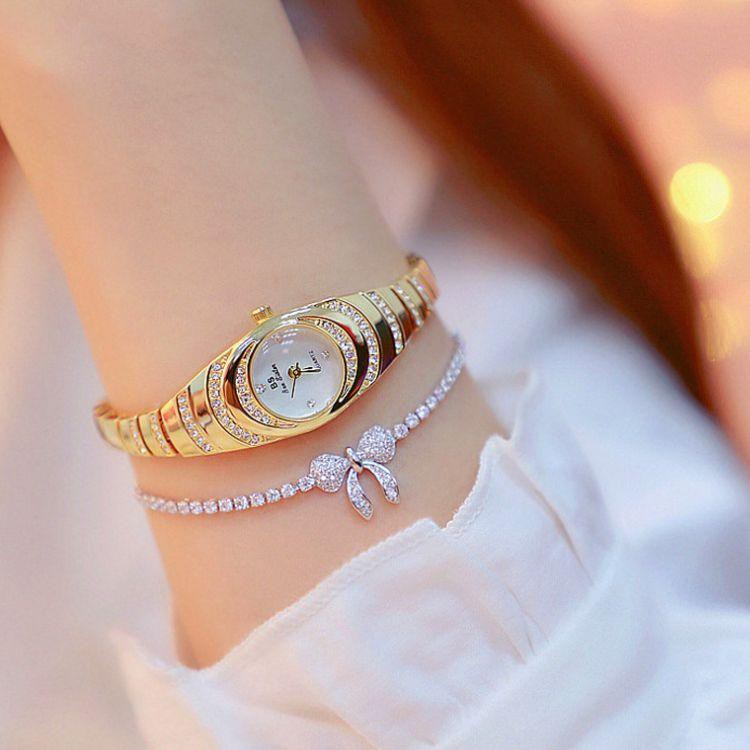 Đồng hồ nữ Bee Sister FA 1540 dạng lắc tay xinh xắn, dây thép không rỉ đính đá, mặt kính tráng sapphira