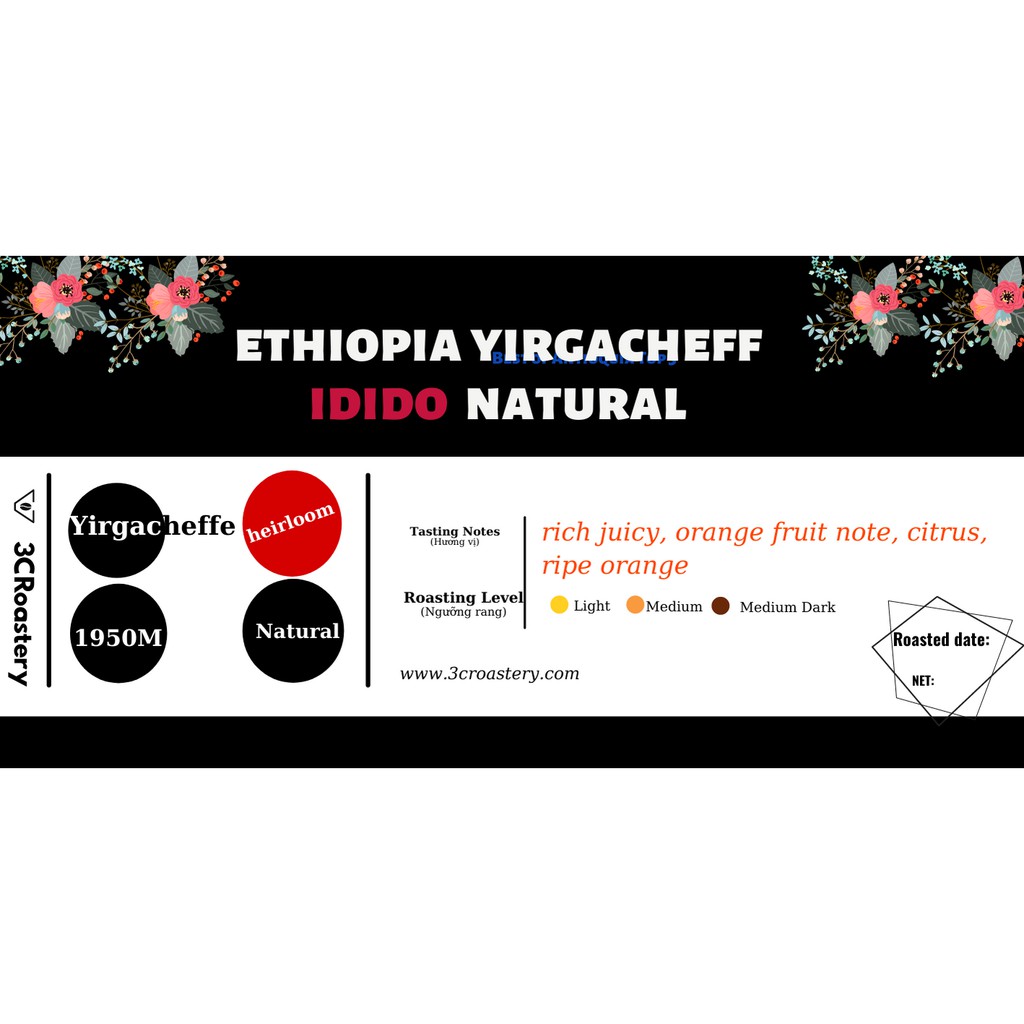 Cà phê Ethiopia vùng trồng Yirgacheffe Idido sơ chế phơi khô tự nhiên phù hợp pha espresso, ủ lạnh cold brew-3C Roastery