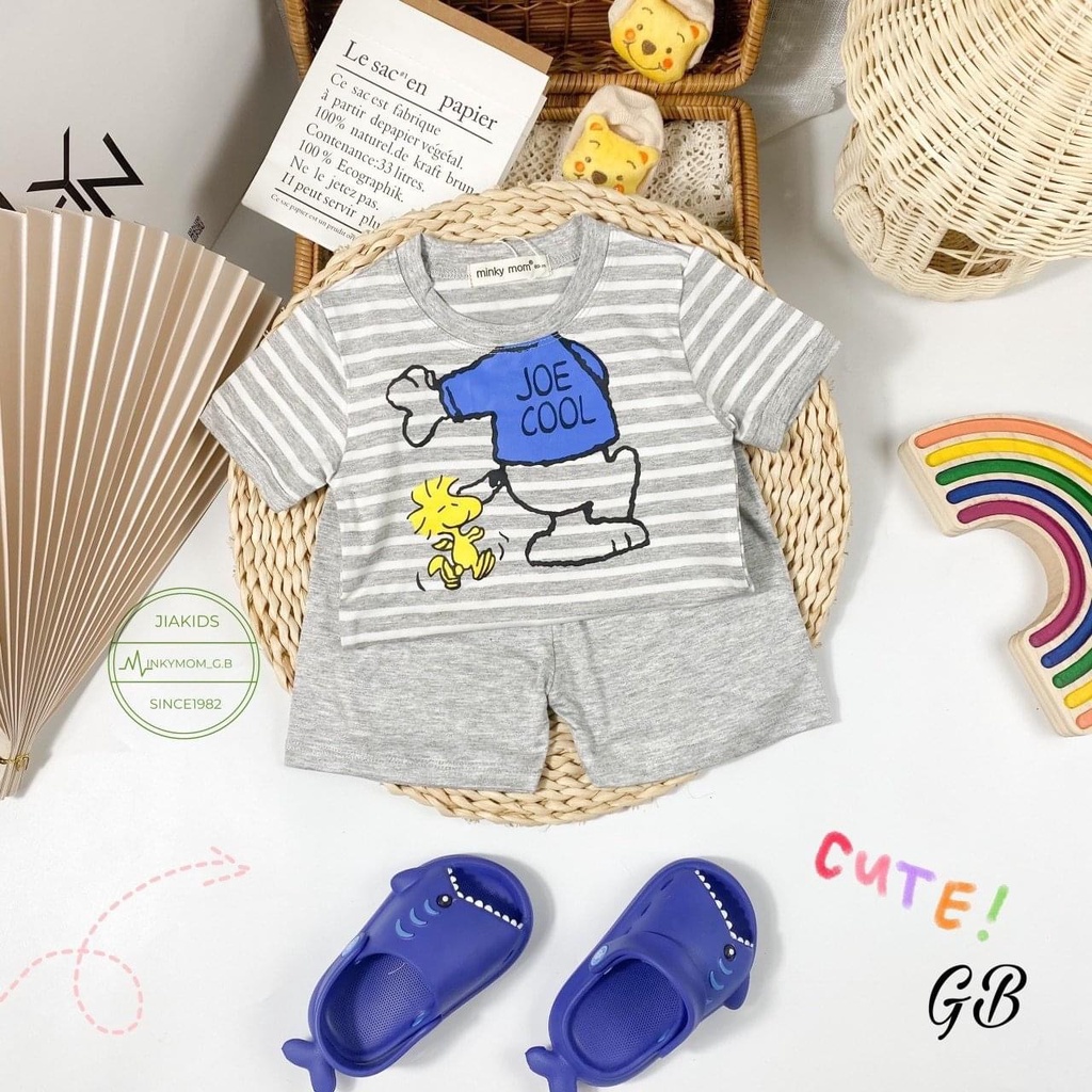 Bộ Quần Áo Ngắn Tay Minky Mom, Vải Thun Lạnh Thoáng Mát, In Hoạ Tiết Hoạt Hình - Mã:  MMCT7