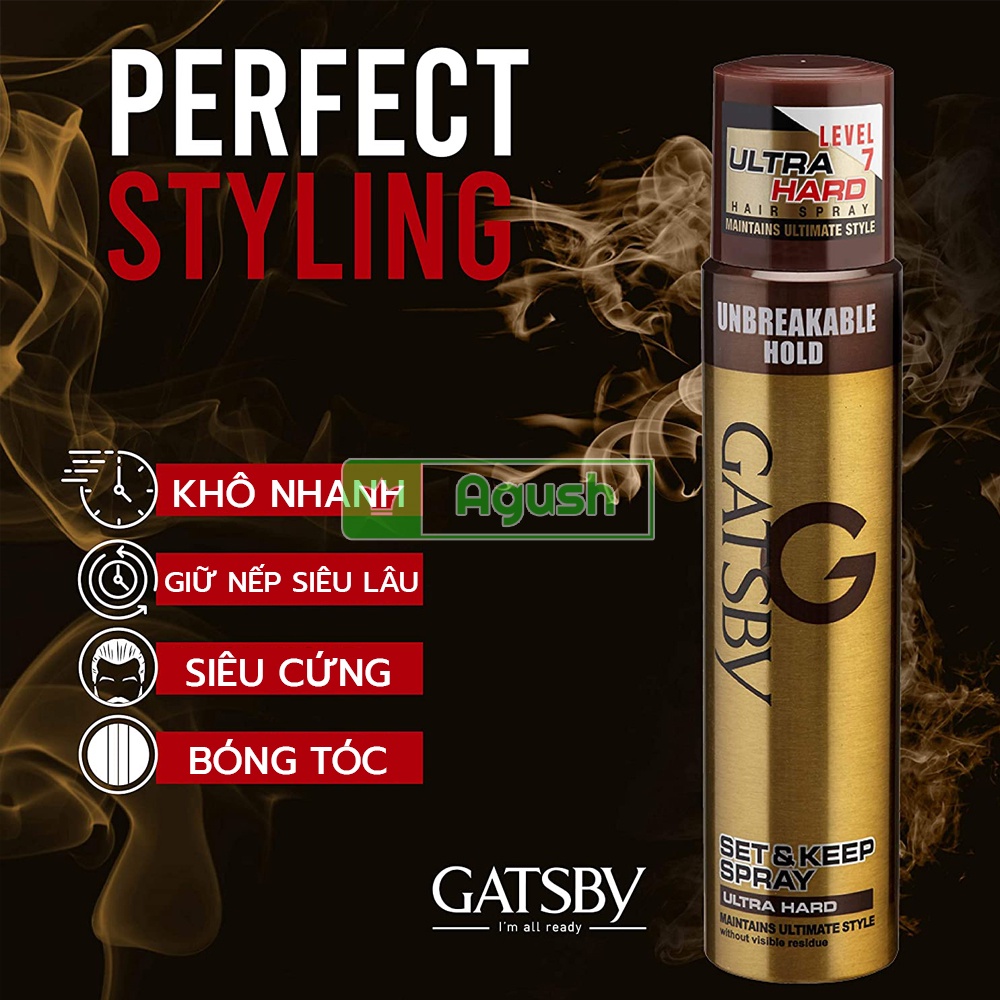 Keo xịt giữ nếp tóc nam nữ khô phồng bóng Gatsby Set Keep Hair Spray chai 250ml bình nhỏ 66ml cố định mái thơm không bết