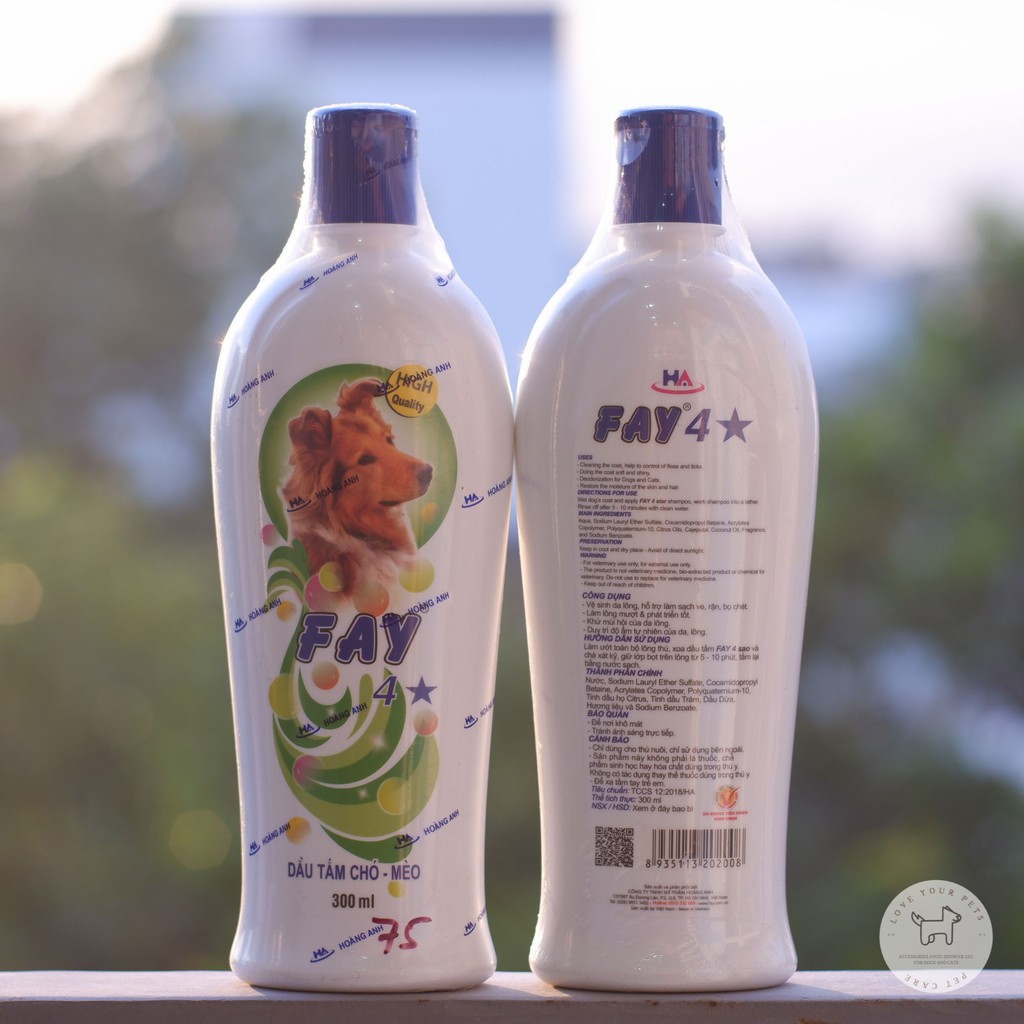 Sữa tắm Fay 4 sao giúp làm hết ve, mượt lông và khử mùi dành cho chó mèo 300ml