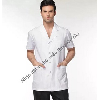  Áo Blouse  Blue  Tay Ngắn Thân Ngắn Dược Sĩ Điều Dưỡng Y Tá Nam Nữ Các Size 