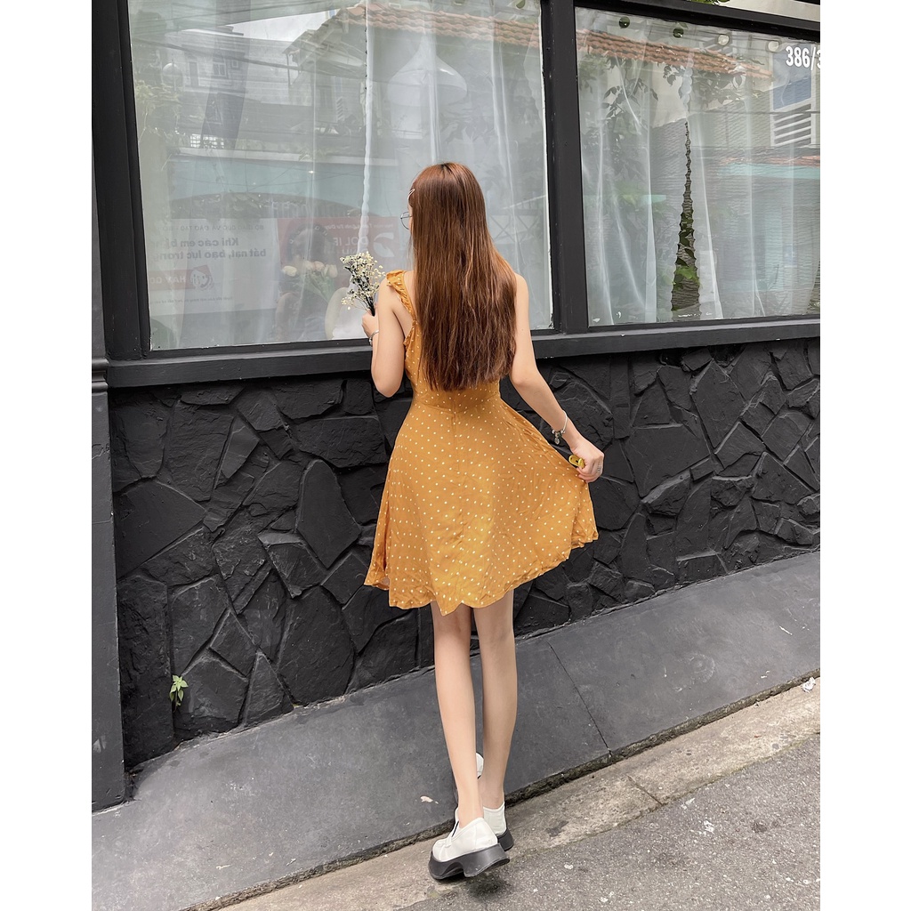 Đầm hai dây màu vàng F 2 1 xuất khẩu - Hàng dư xịn
