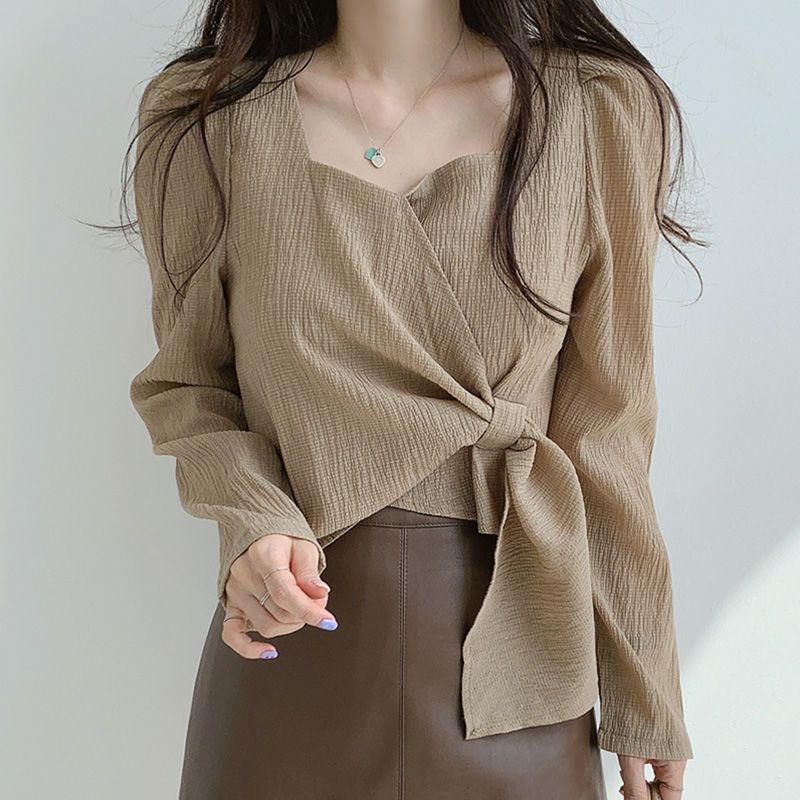 Áo Sơ Mi Tay Dài Cổ Vuông Dáng Rộng Phong Cách Cổ Điển Thời Trang Cho Nữ