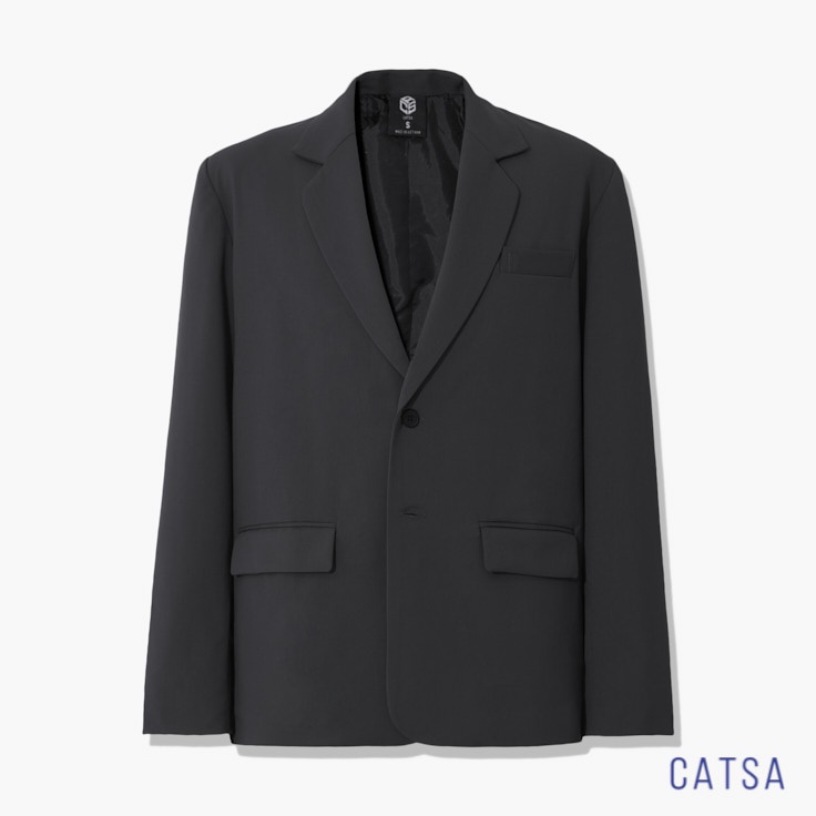 Áo khoác blazer Nam Form Rộng CATSA dài tay vest dáng unisex màu đen phong cách Hàn Quốc ABZ006