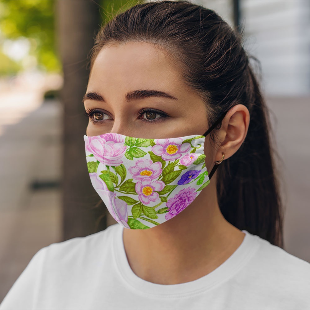 Khẩu trang vải eco mask FLOWERS_1492 CARTWELL chất liệu vải mềm dày 2 lớp chống nắng phòng dịch bệnh