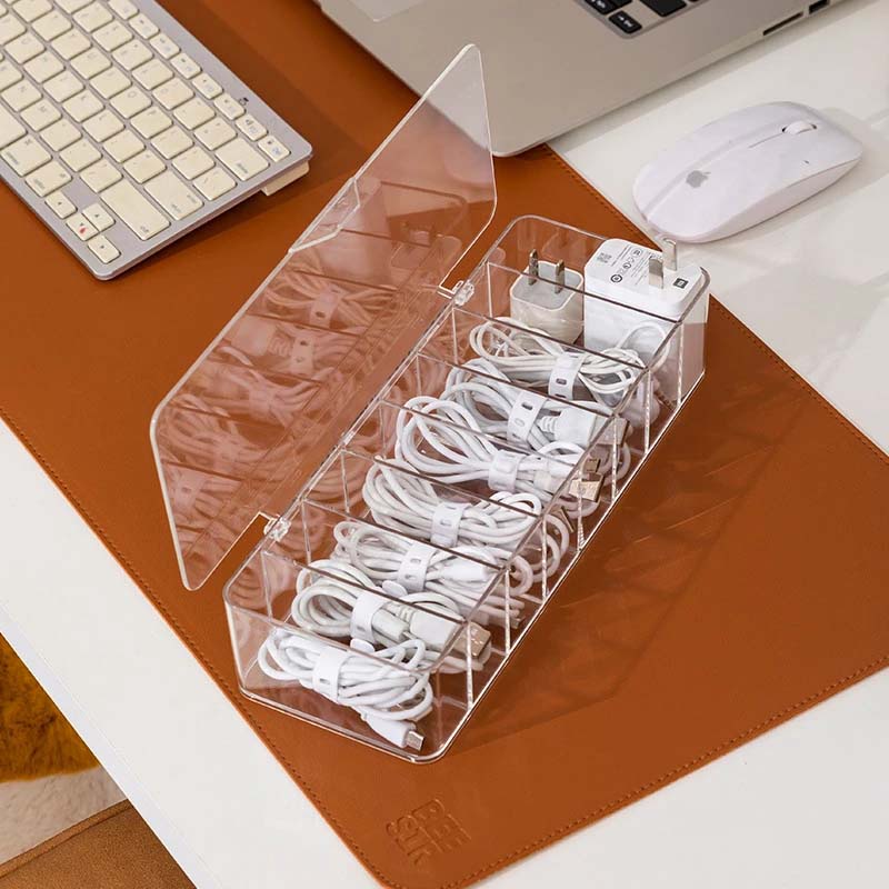 Hộp Nhựa Trong Suốt 8 Ngăn Đựng Dây Cáp Dữ Liệu Để Bàn Tiện Lợi