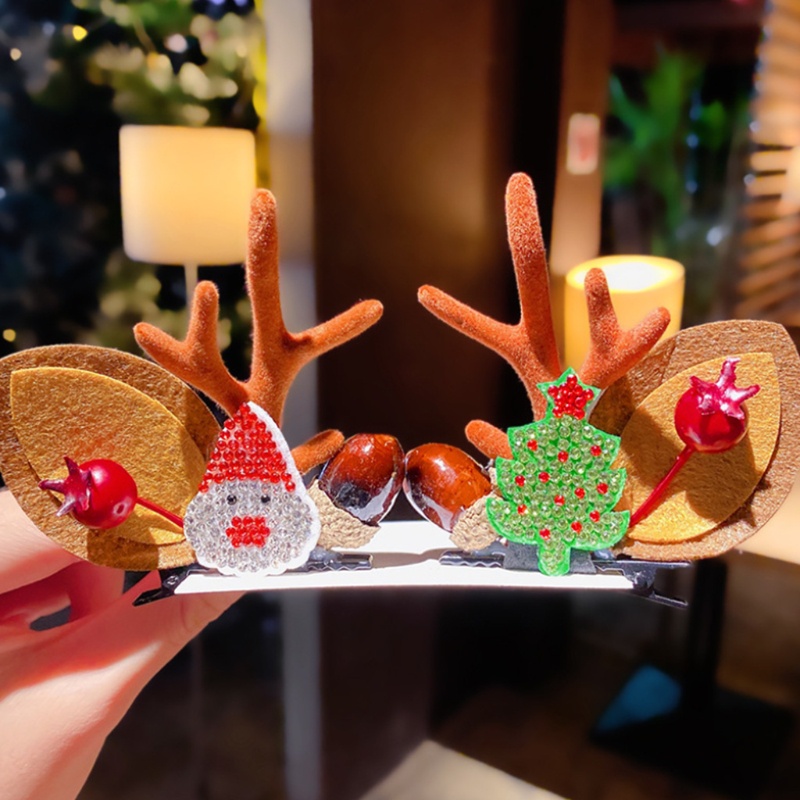Set 2 Kẹp Tóc Hình Tuần Lộc Giáng Sinh Dễ Thương Cho Nữ