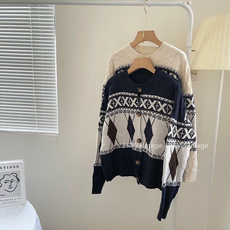 Áo cardigan len kiểu hoạ tiết korea