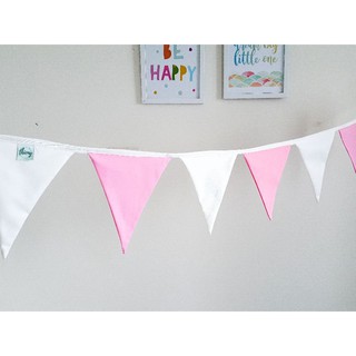 Dây cờ tam giác vải cotton kaki trang trí Dây cờ vải Decor Lều vải Thiên Ý Trang trí sinh nhật màu trắng hồng