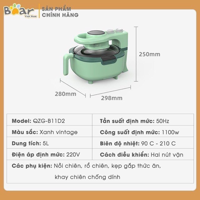 Nồi Chiên Không Dầu BEAR QZG B11D2 (5L)